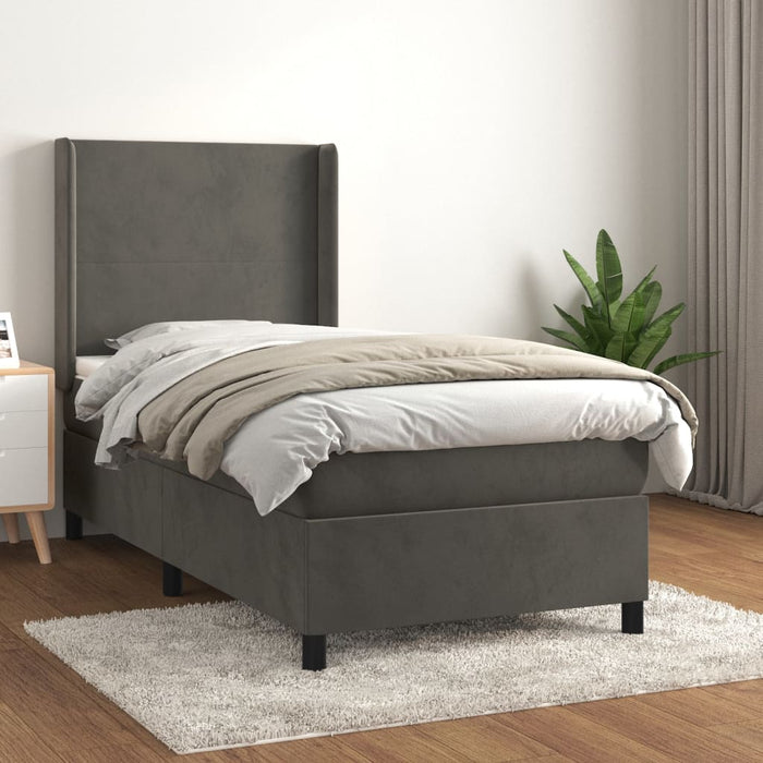 Pat box spring cu saltea, gri închis, 80x200 cm, catifea - WALTI WALTI