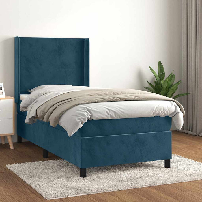 Pat box spring cu saltea, albastru închis, 80x200 cm, catifea - WALTI WALTI