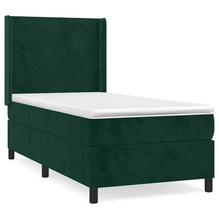 Pat box spring cu saltea, verde închis, 90x190 cm, catifea - WALTI WALTI