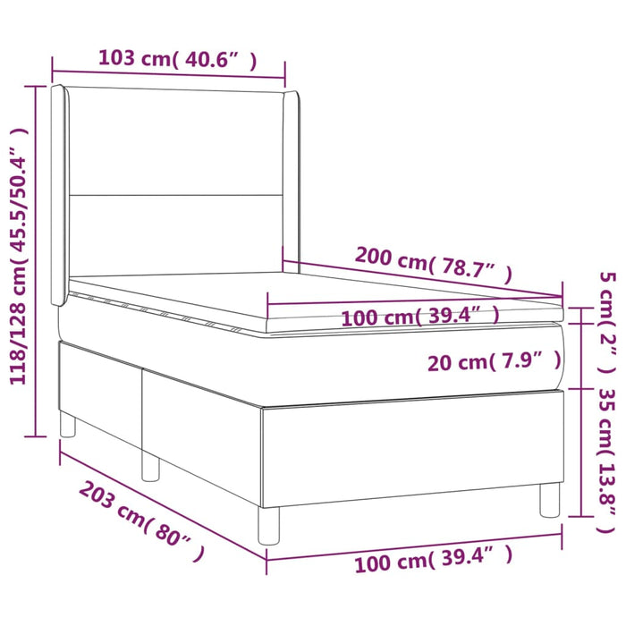 Pat box spring cu saltea, negru, 100x200 cm, catifea - WALTI WALTI
