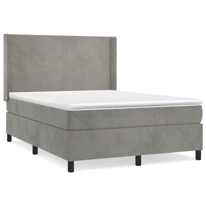 Pat box spring cu saltea, gri deschis, 140x190 cm, catifea - WALTI WALTI