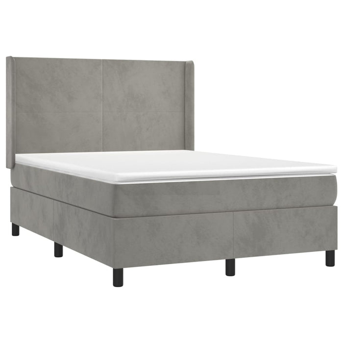 Pat box spring cu saltea, gri deschis, 140x190 cm, catifea - WALTI WALTI
