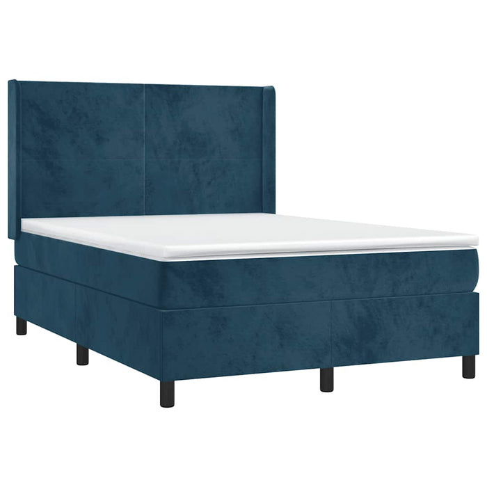 Pat box spring cu saltea, albastru închis, 140x200 cm, catifea - WALTI WALTI