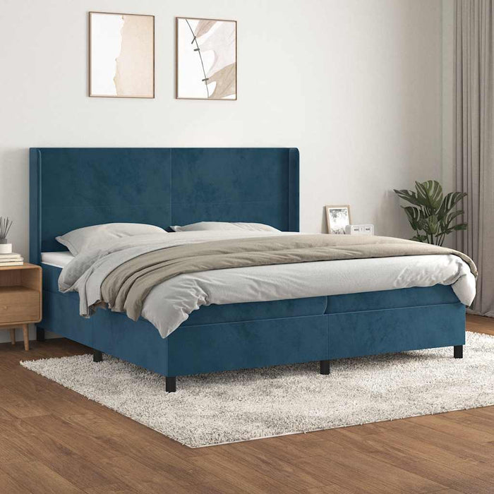 Pat box spring cu saltea, albastru închis, 200x200 cm, catifea - WALTI WALTI