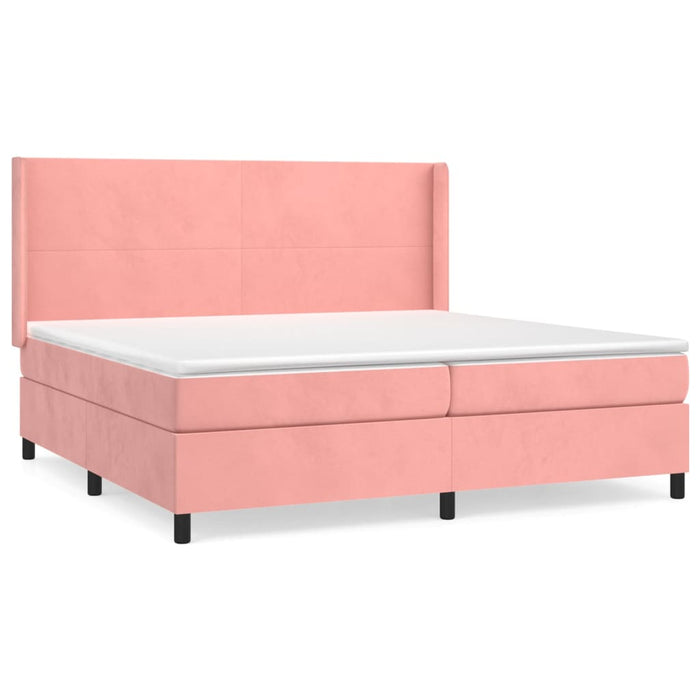 Pat box spring cu saltea, roz, 200x200 cm, catifea - WALTI WALTI