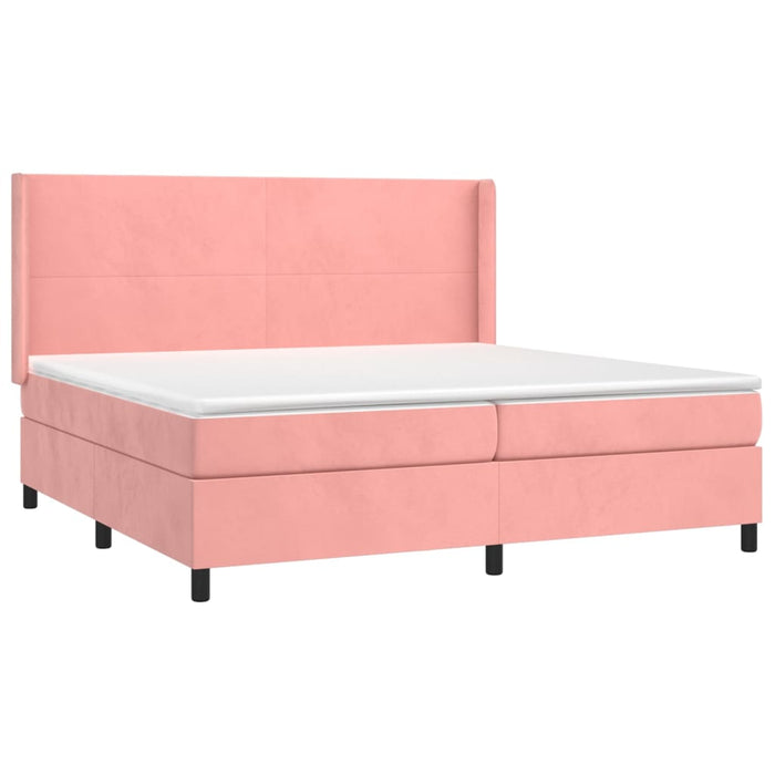 Pat box spring cu saltea, roz, 200x200 cm, catifea - WALTI WALTI