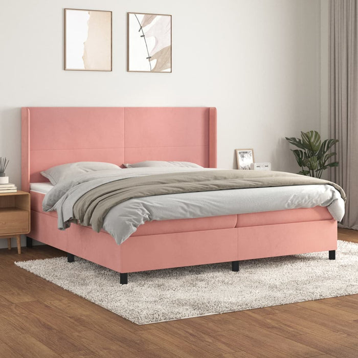Pat box spring cu saltea, roz, 200x200 cm, catifea - WALTI WALTI