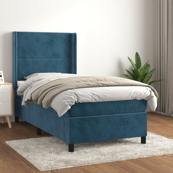 Pat box spring cu saltea, albastru închis, 80x200 cm, catifea - WALTI WALTI