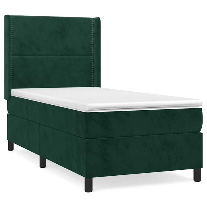Pat box spring cu saltea, verde închis, 90x190 cm, catifea - WALTI WALTI