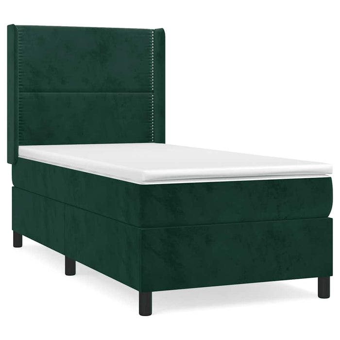 Pat box spring cu saltea, verde închis, 90x200 cm, catifea WALTI