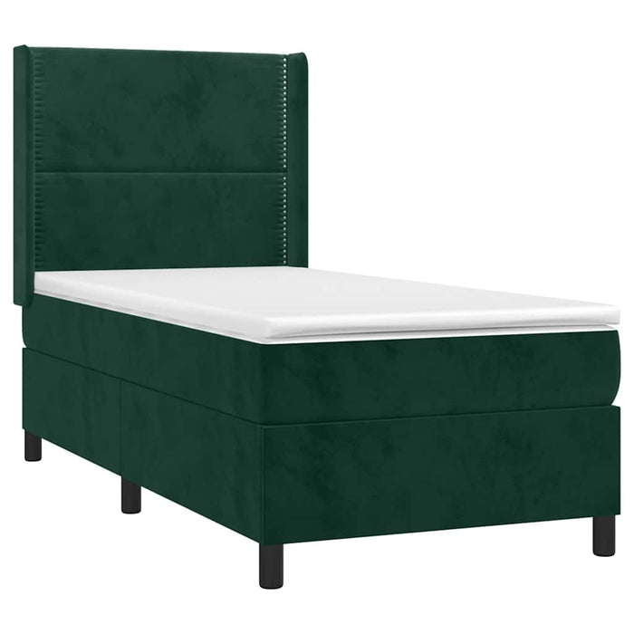 Pat box spring cu saltea, verde închis, 90x200 cm, catifea WALTI