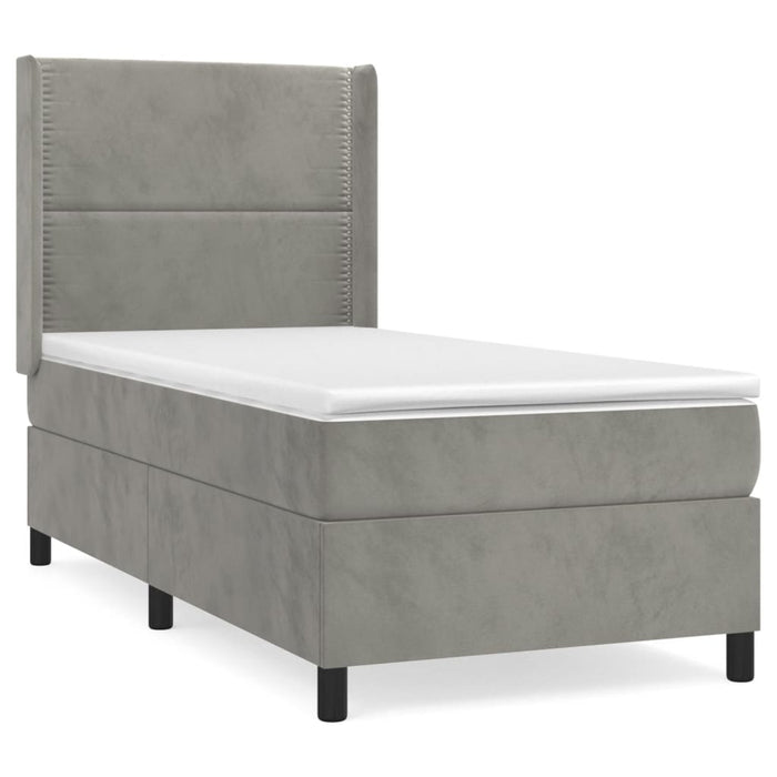 Pat box spring cu saltea, gri deschis, 100x200 cm, catifea - WALTI WALTI