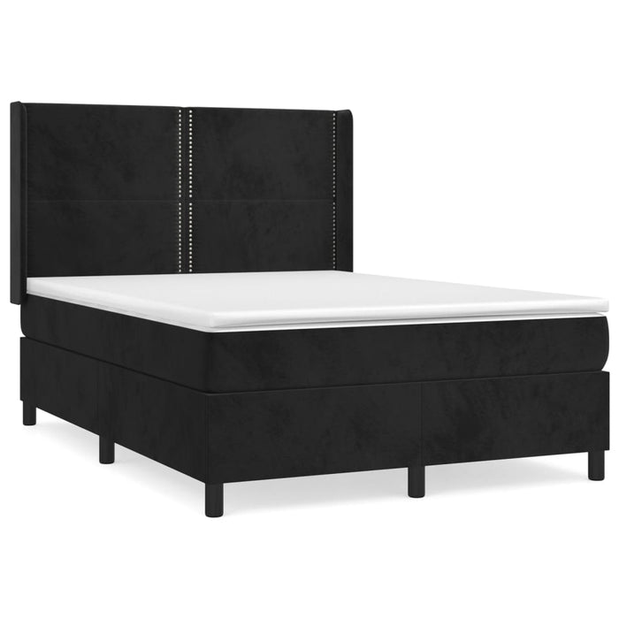 Pat box spring cu saltea, negru, 140x200 cm, catifea WALTI
