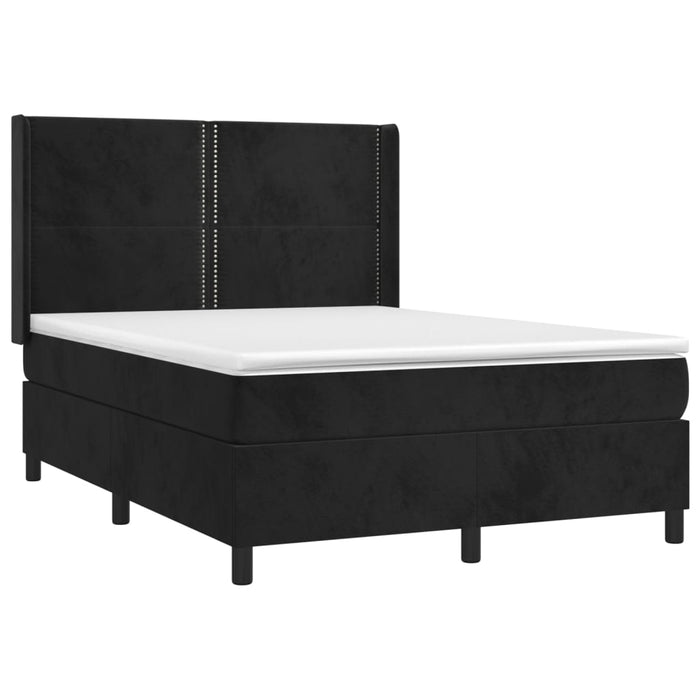 Pat box spring cu saltea, negru, 140x200 cm, catifea WALTI