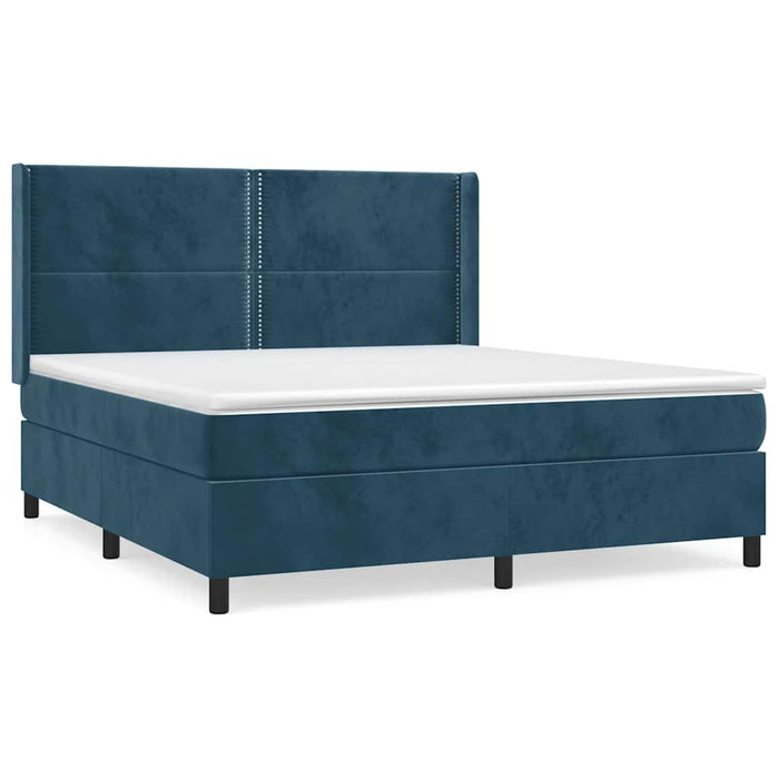 Pat box spring cu saltea, albastru închis, 160x200 cm, catifea - WALTI WALTI