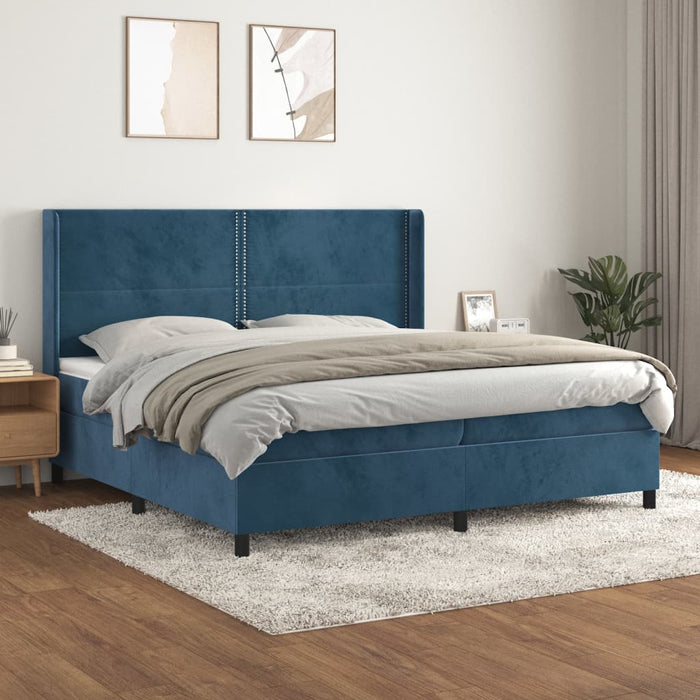 Pat box spring cu saltea, albastru închis, 200x200 cm, catifea - WALTI WALTI