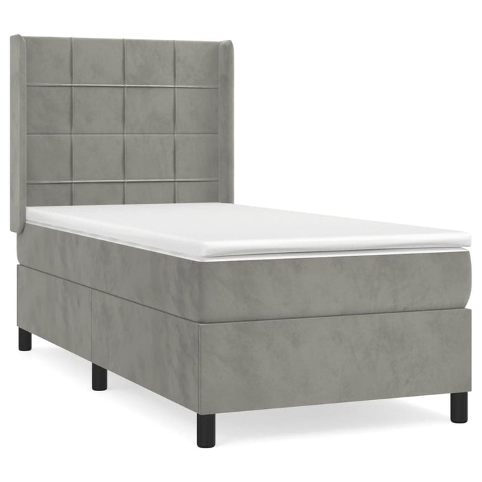 Pat box spring cu saltea, gri deschis, 90x190 cm, catifea - WALTI WALTI