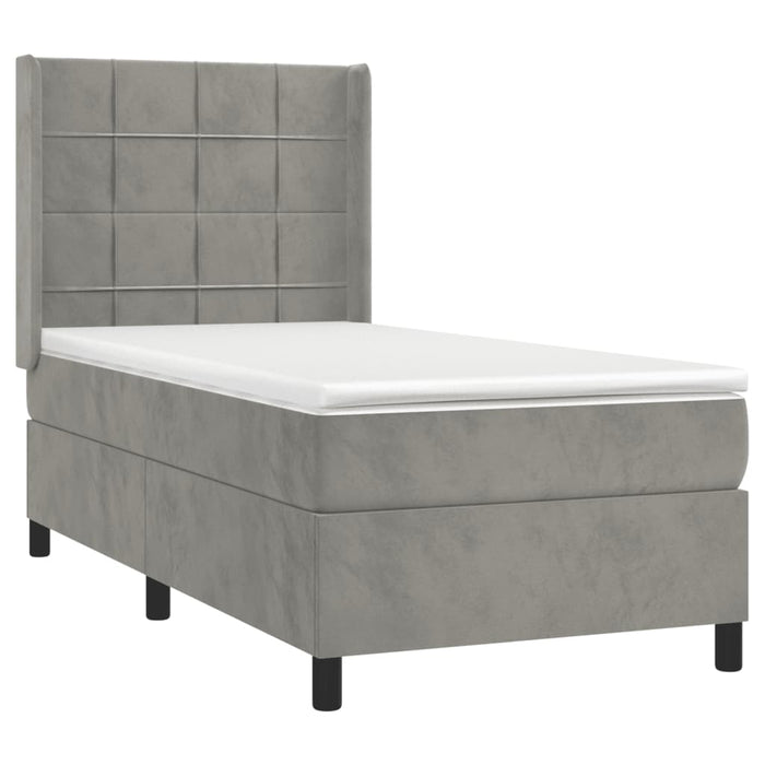 Pat box spring cu saltea, gri deschis, 90x190 cm, catifea - WALTI WALTI