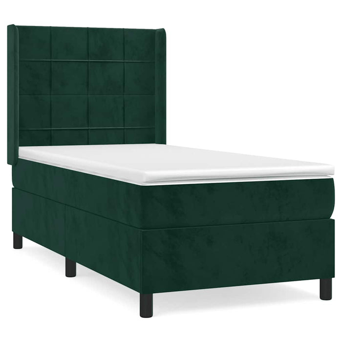 Pat box spring cu saltea, verde închis, 90x190 cm, catifea WALTI