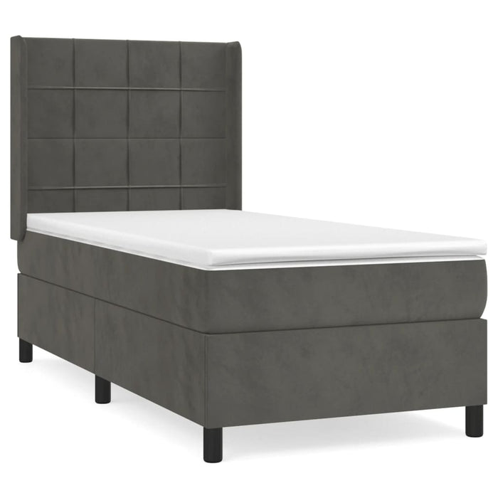 Pat box spring cu saltea, gri închis, 90x200 cm, catifea - WALTI WALTI
