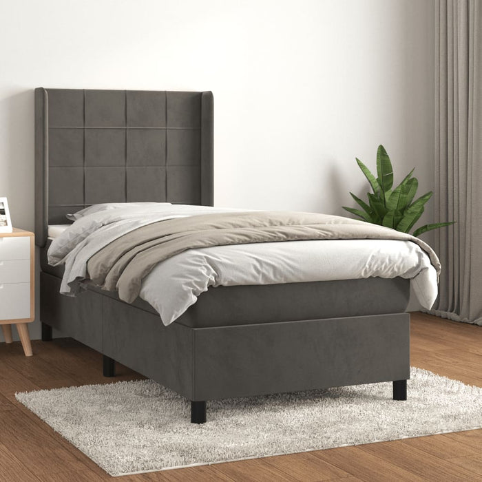 Pat box spring cu saltea, gri închis, 90x200 cm, catifea - WALTI WALTI