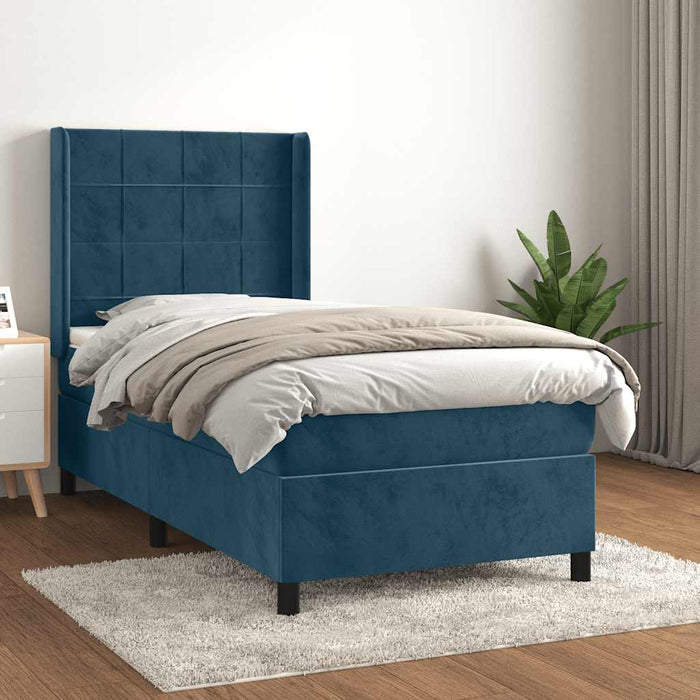 Pat box spring cu saltea, albastru închis, 90x200 cm, catifea - WALTI WALTI