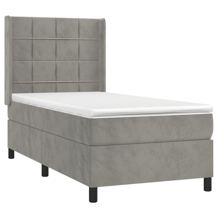 Pat box spring cu saltea, gri deschis, 100x200 cm, catifea - WALTI WALTI