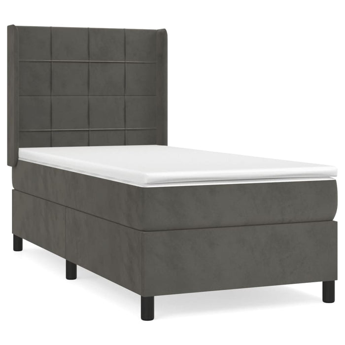 Pat box spring cu saltea, gri închis, 100x200 cm, catifea - WALTI WALTI