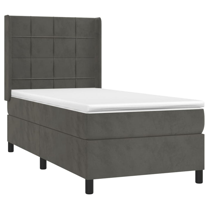Pat box spring cu saltea, gri închis, 100x200 cm, catifea - WALTI WALTI