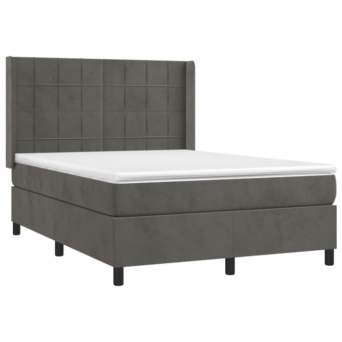 Pat box spring cu saltea, gri închis, 140x190 cm, catifea - WALTI WALTI