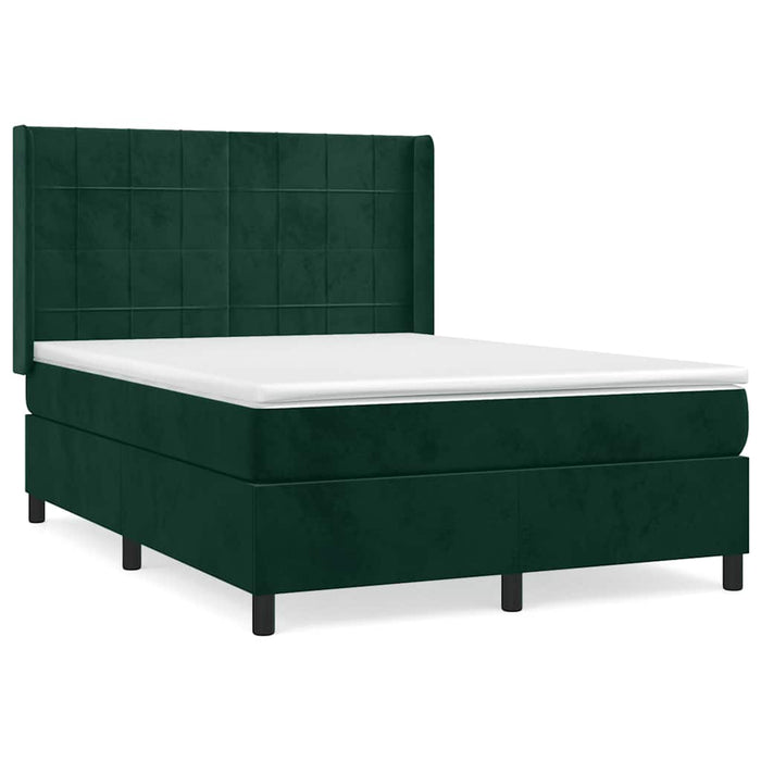 Pat box spring cu saltea, verde închis, 140x190 cm, catifea - WALTI WALTI