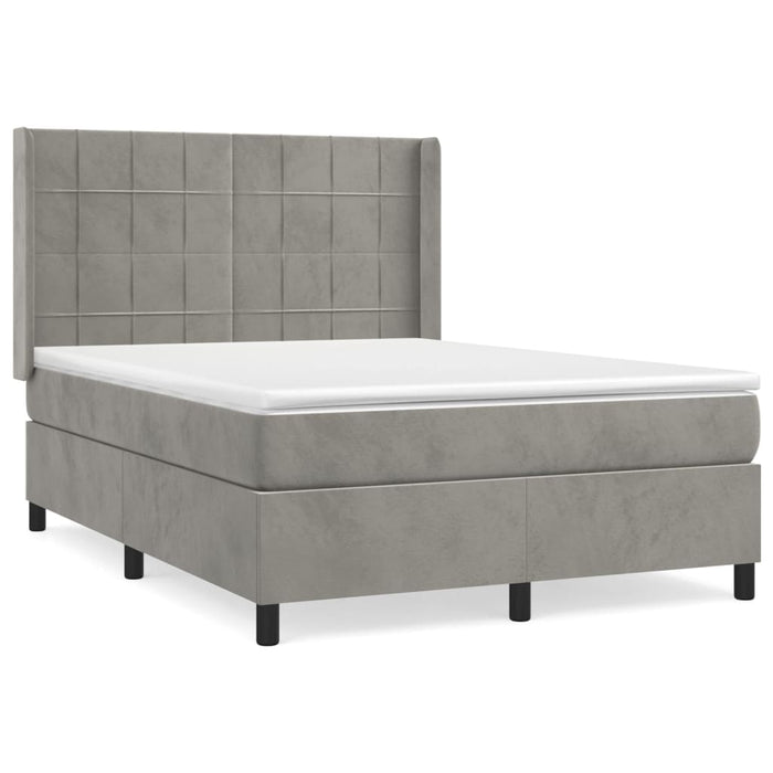 Pat box spring cu saltea, gri deschis, 140x200 cm, catifea - WALTI WALTI