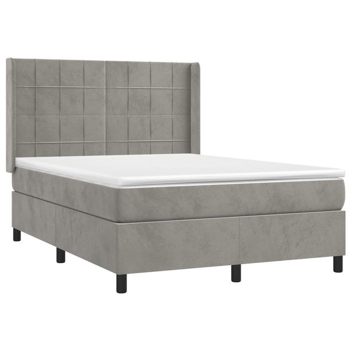 Pat box spring cu saltea, gri deschis, 140x200 cm, catifea - WALTI WALTI