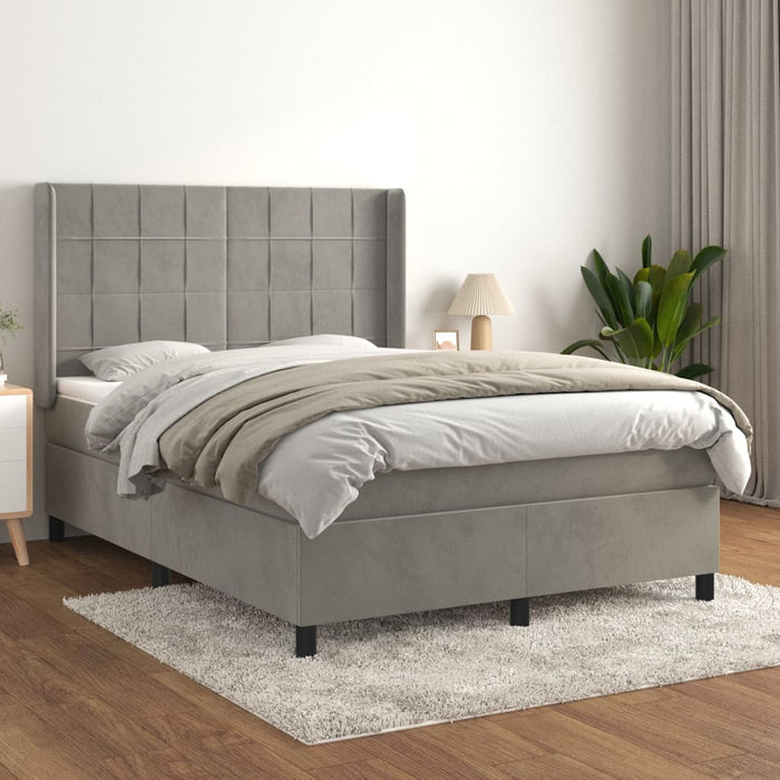 Pat box spring cu saltea, gri deschis, 140x200 cm, catifea - WALTI WALTI