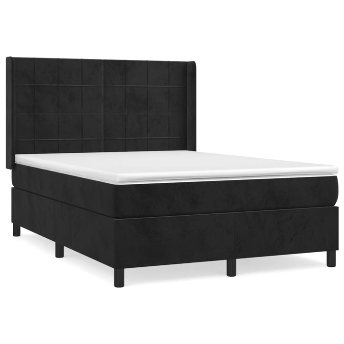 Pat box spring cu saltea, negru, 140x200 cm, catifea WALTI