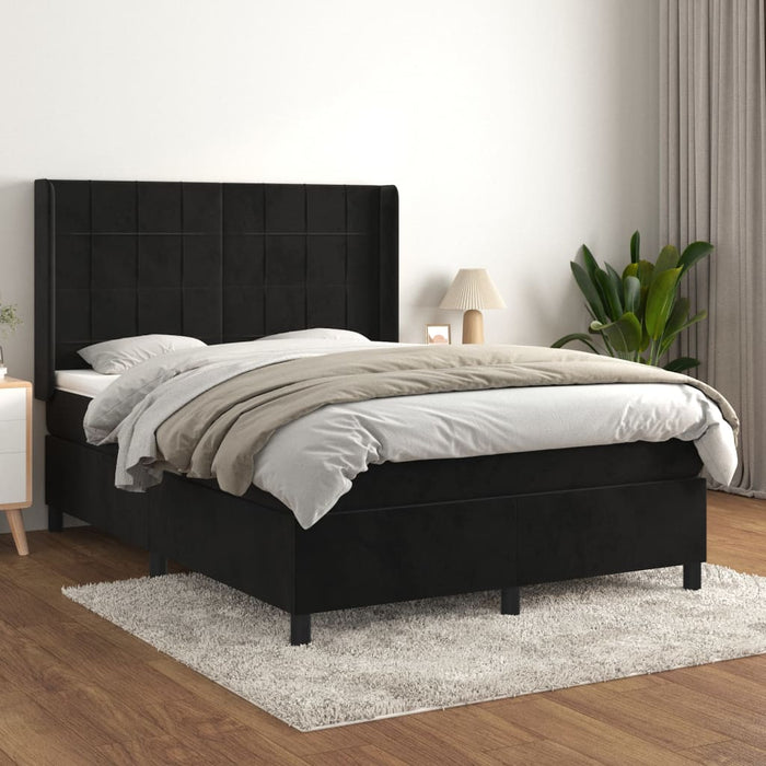 Pat box spring cu saltea, negru, 140x200 cm, catifea WALTI