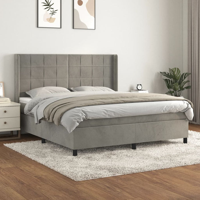 Pat box spring cu saltea, gri deschis, 160x200 cm, catifea - WALTI WALTI