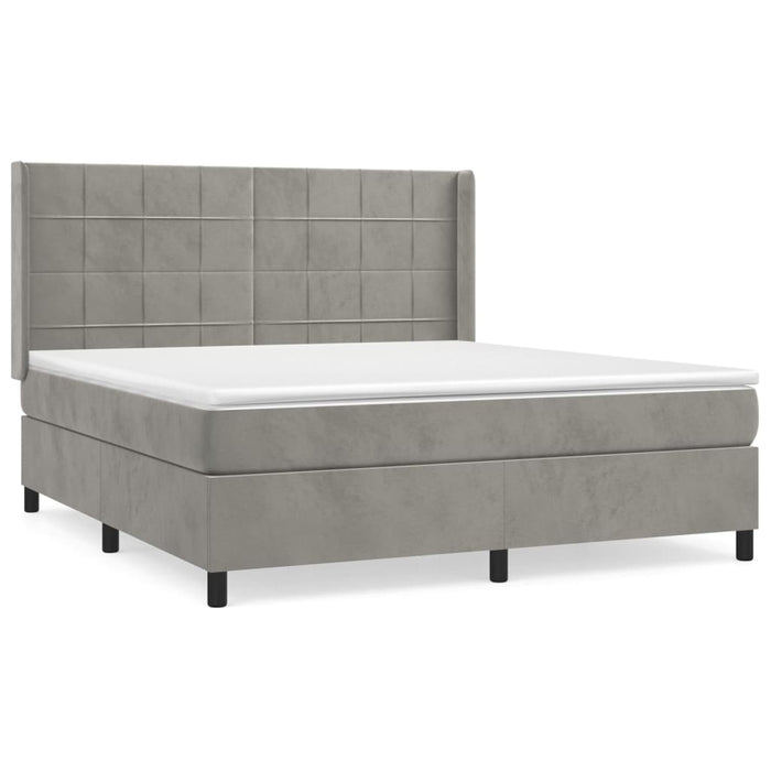 Pat box spring cu saltea, gri deschis, 180x200 cm, catifea - WALTI WALTI