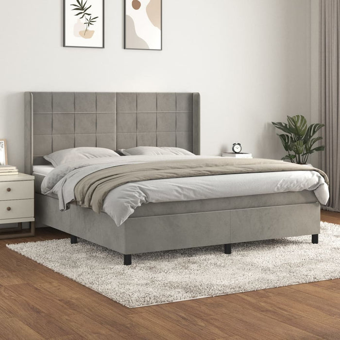 Pat box spring cu saltea, gri deschis, 180x200 cm, catifea - WALTI WALTI