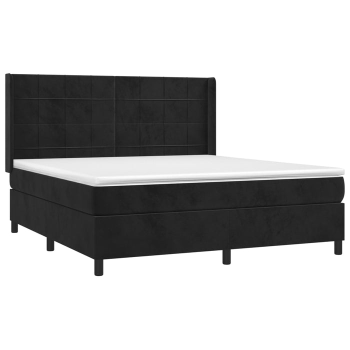 Pat box spring cu saltea, negru, 180x200 cm, catifea WALTI