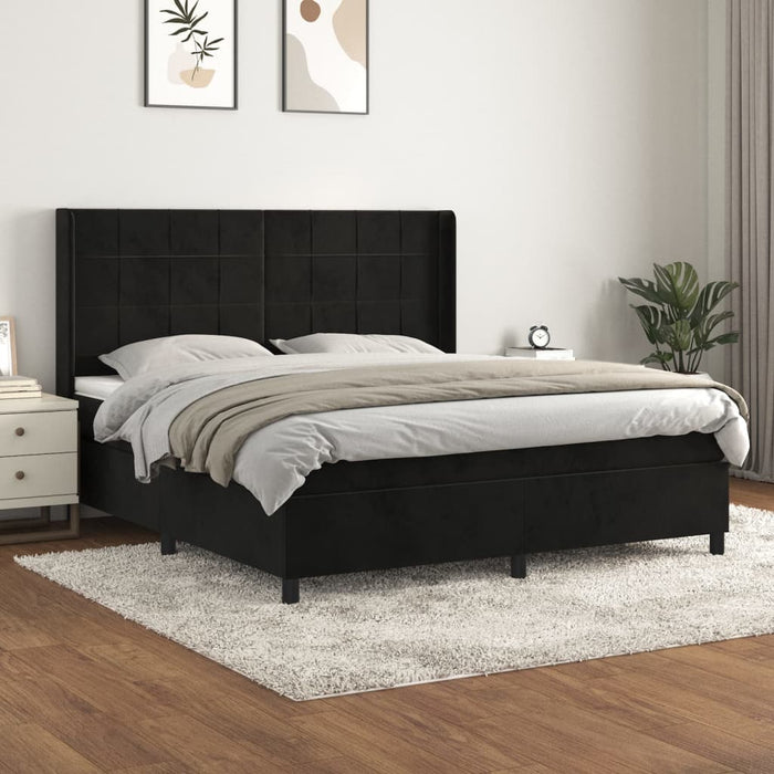 Pat box spring cu saltea, negru, 180x200 cm, catifea WALTI