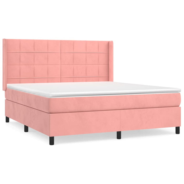 Pat box spring cu saltea, roz, 180x200 cm, catifea - WALTI WALTI