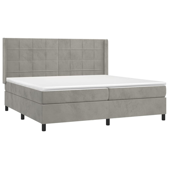 Pat box spring cu saltea, gri deschis, 200x200 cm, catifea - WALTI WALTI
