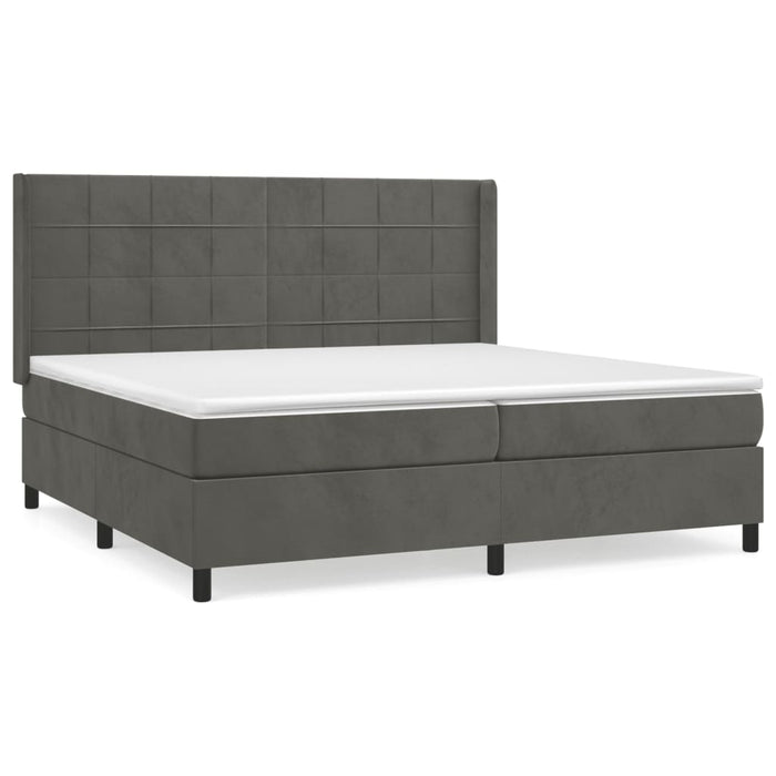 Pat box spring cu saltea, gri închis, 200x200 cm, catifea - WALTI WALTI