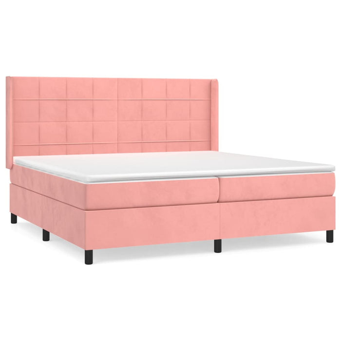 Pat box spring cu saltea, roz, 200x200 cm, catifea - WALTI WALTI
