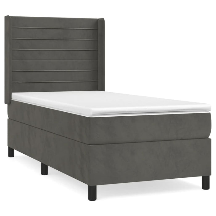 Pat box spring cu saltea, gri închis, 90x190 cm, catifea - WALTI WALTI
