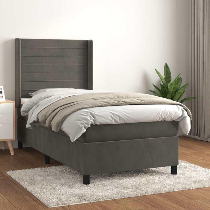 Pat box spring cu saltea, gri închis, 90x190 cm, catifea - WALTI WALTI