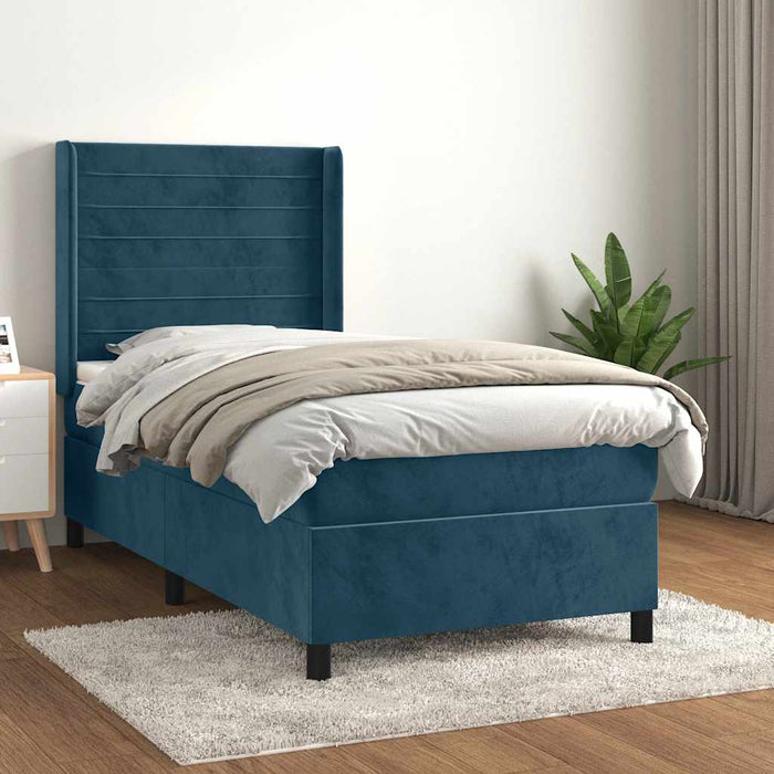 Pat box spring cu saltea, albastru închis, 90x190 cm, catifea - WALTI WALTI