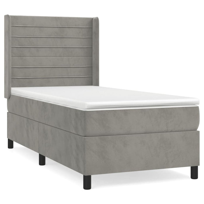 Pat box spring cu saltea, gri deschis, 90x200 cm, catifea - WALTI WALTI