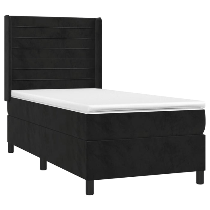 Pat box spring cu saltea, negru, 90x200 cm, catifea - WALTI WALTI